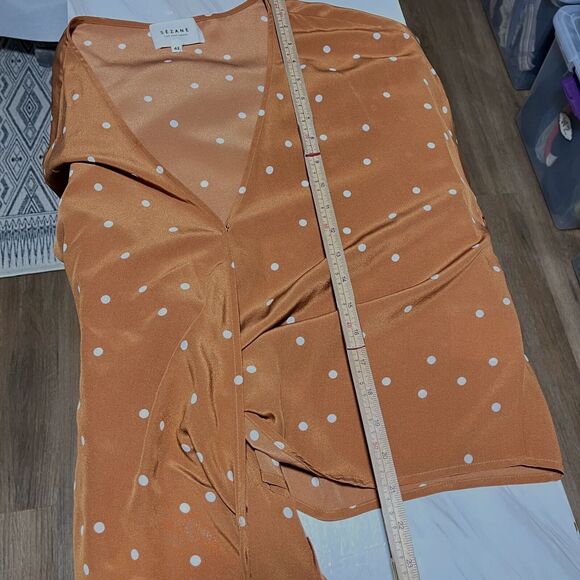 Sezane Blouse Women 42/US 10 Anya Orchard 100% Silk Polka Dot Wrap Tie Romantic - Picture 11 of 13